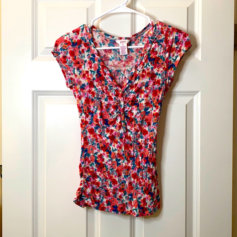 COPY - Juniors Candie’s floral button up short sleeve top